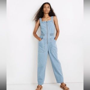 NWT Madewell Denim Zip Smock-Waist Jumpsuit in Baisley Wash